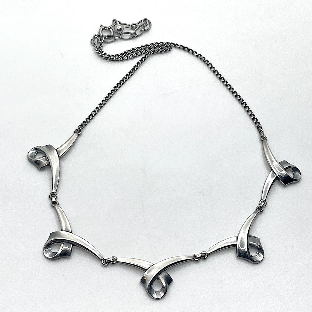 Vtg 830 Silver Rodi & Weinenberger Floralia Twisted Ribbons Necklace 15” + 2”